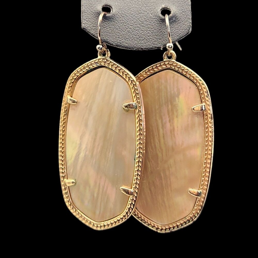 Kendra Scott Brown Mother Of Pearl Elle Drop Gold Tone Earrings #5